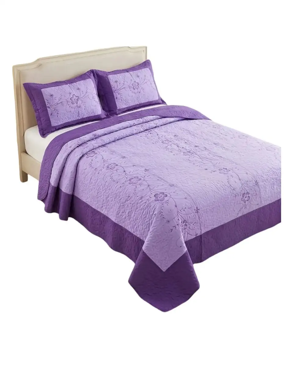 Cubrecama Quilt Verano King Bordado Floral Set Colcha Delgado 6