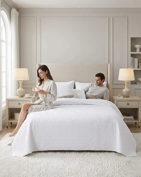 Cubrecama Quilt Verano 2 Plazas Delgado Texturizado Set Con Fundas