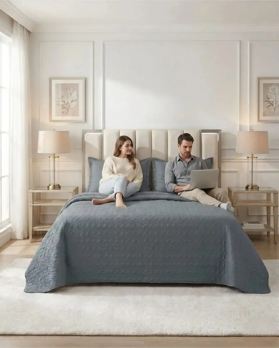 Cubrecama Quilt Verano 2 Plazas Delgado Texturizado Set Con Fundas 4