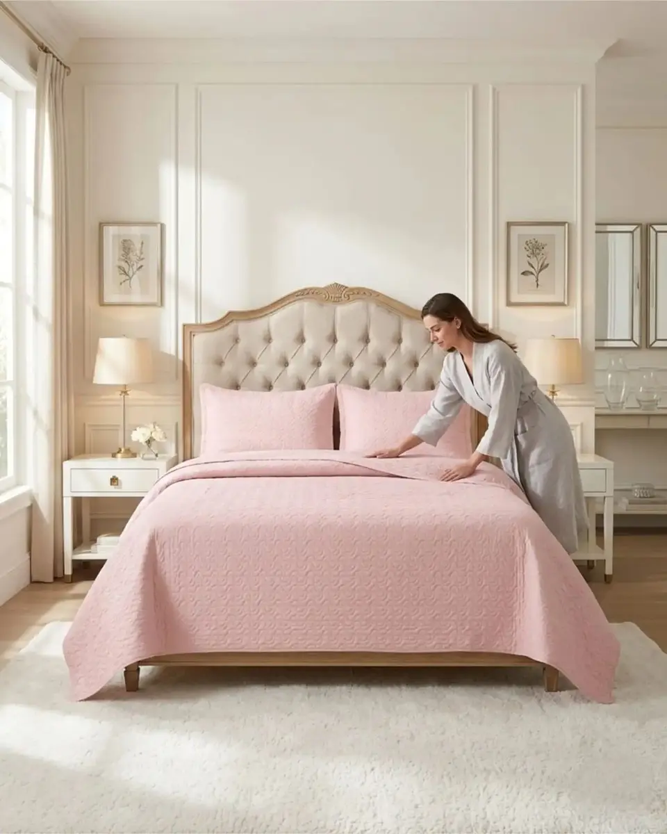 Cubrecama Quilt Verano 2 Plazas Delgado Texturizado Set Con Fundas 4