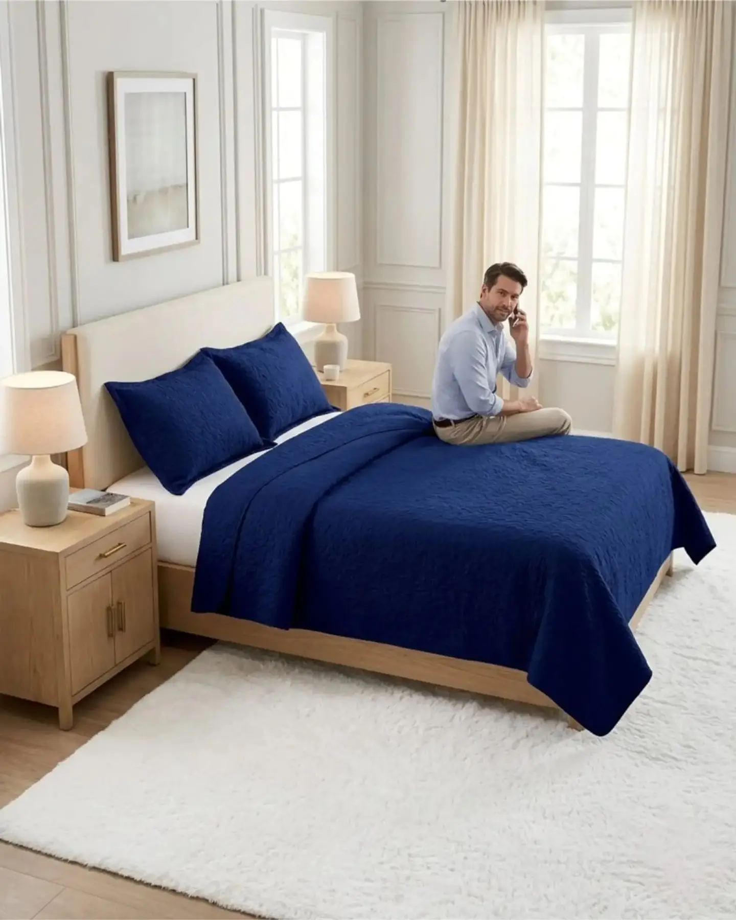 Cubrecama Quilt Verano 2 Plazas Delgado Texturizado Set Con Fundas 2