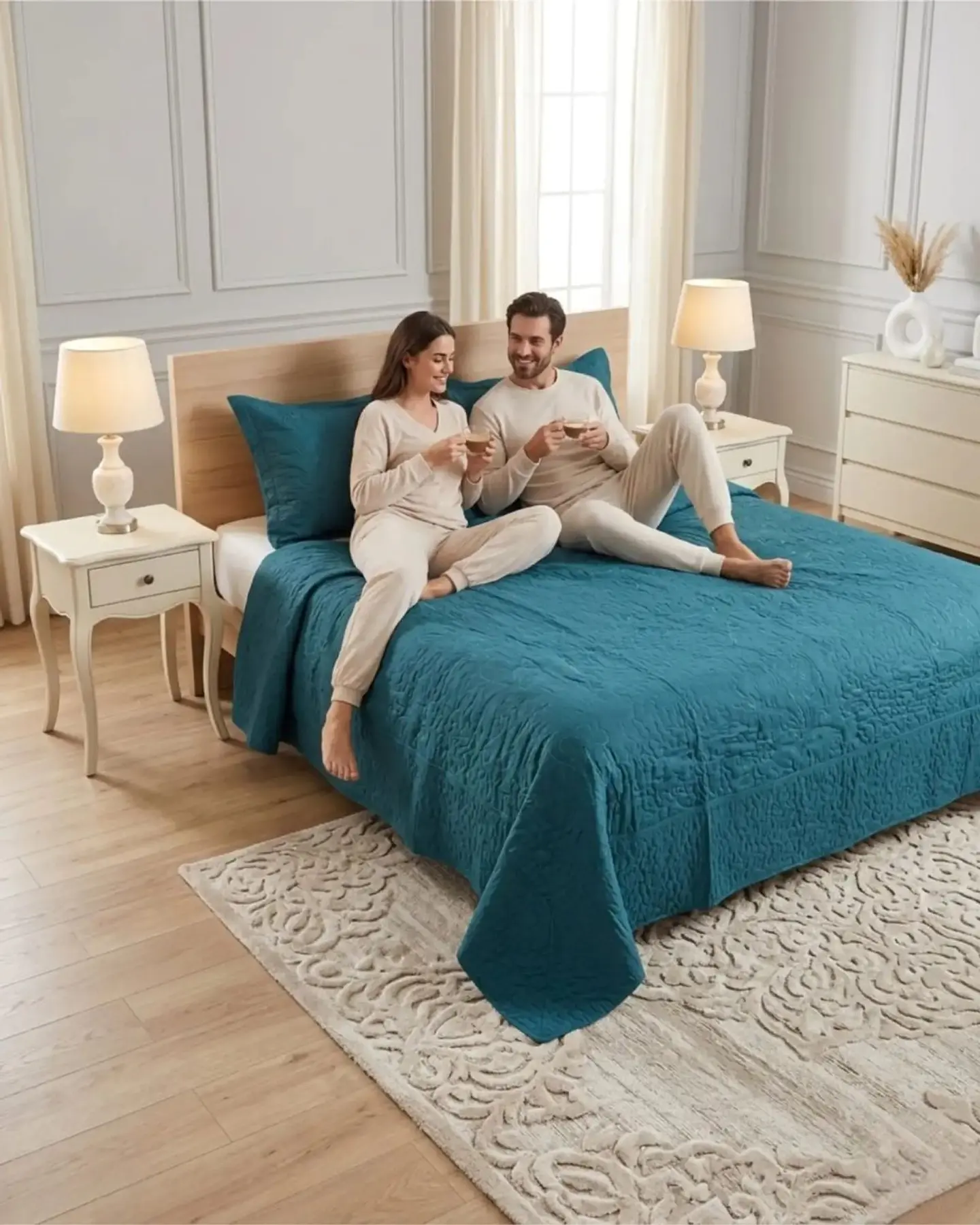 Cubrecama Quilt Verano 2 Plazas Bordado Floral Set Colcha Delgado 2