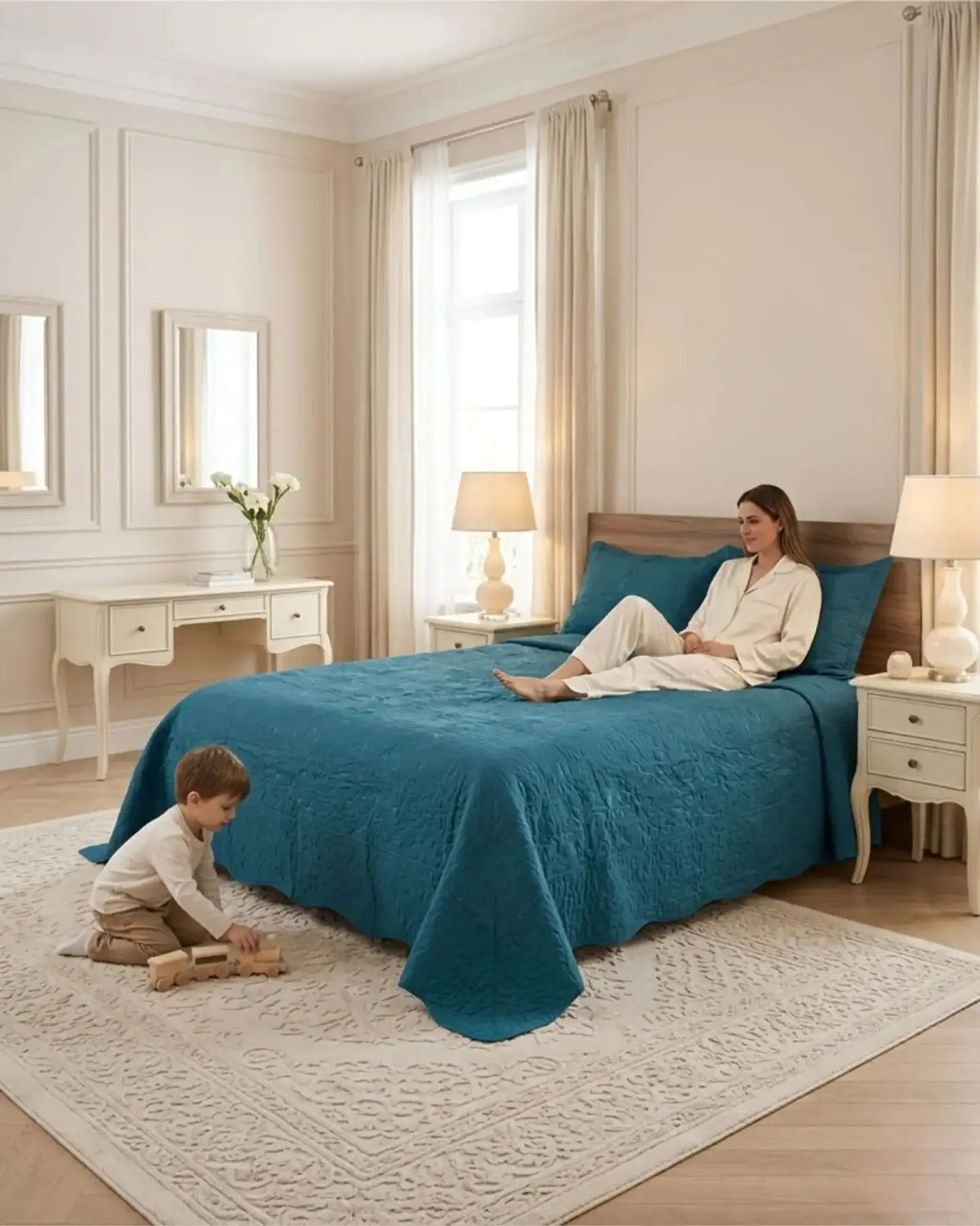 Cubrecama Quilt Verano 2 Plazas Bordado Floral Set Colcha Delgado 3