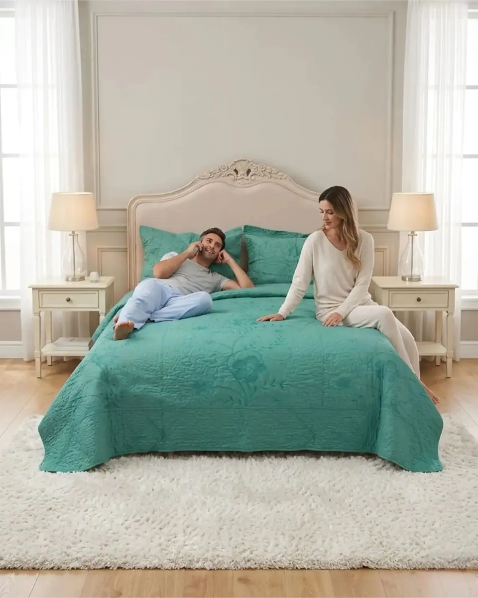 Cubrecama Quilt Verano 2 Plazas Bordado Floral Set Colcha Delgado 3