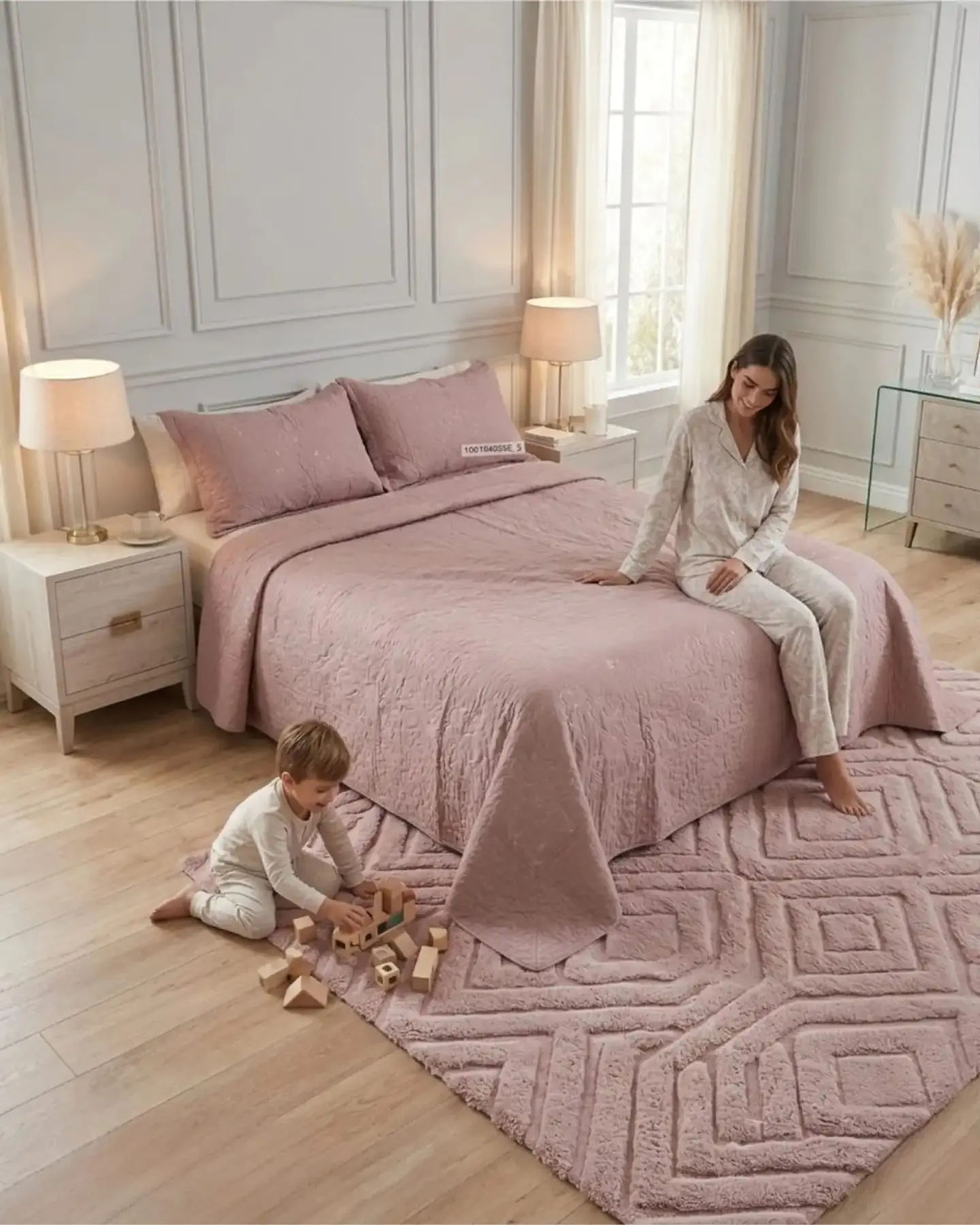 Cubrecama Quilt Verano 2 Plazas Bordado Floral Set Colcha Delgado 3