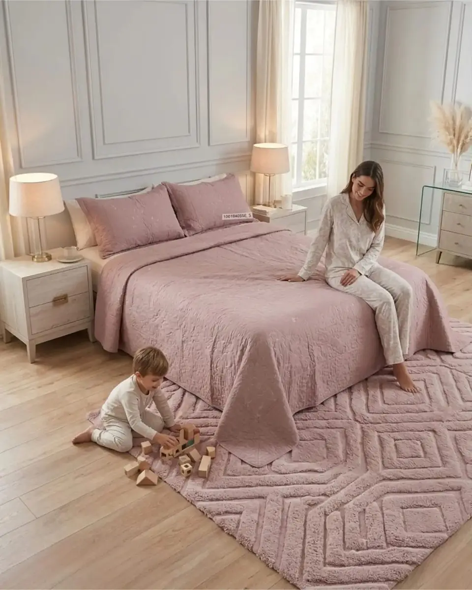 Cubrecama Quilt Verano 2 Plazas Bordado Floral Set Colcha Delgado 3
