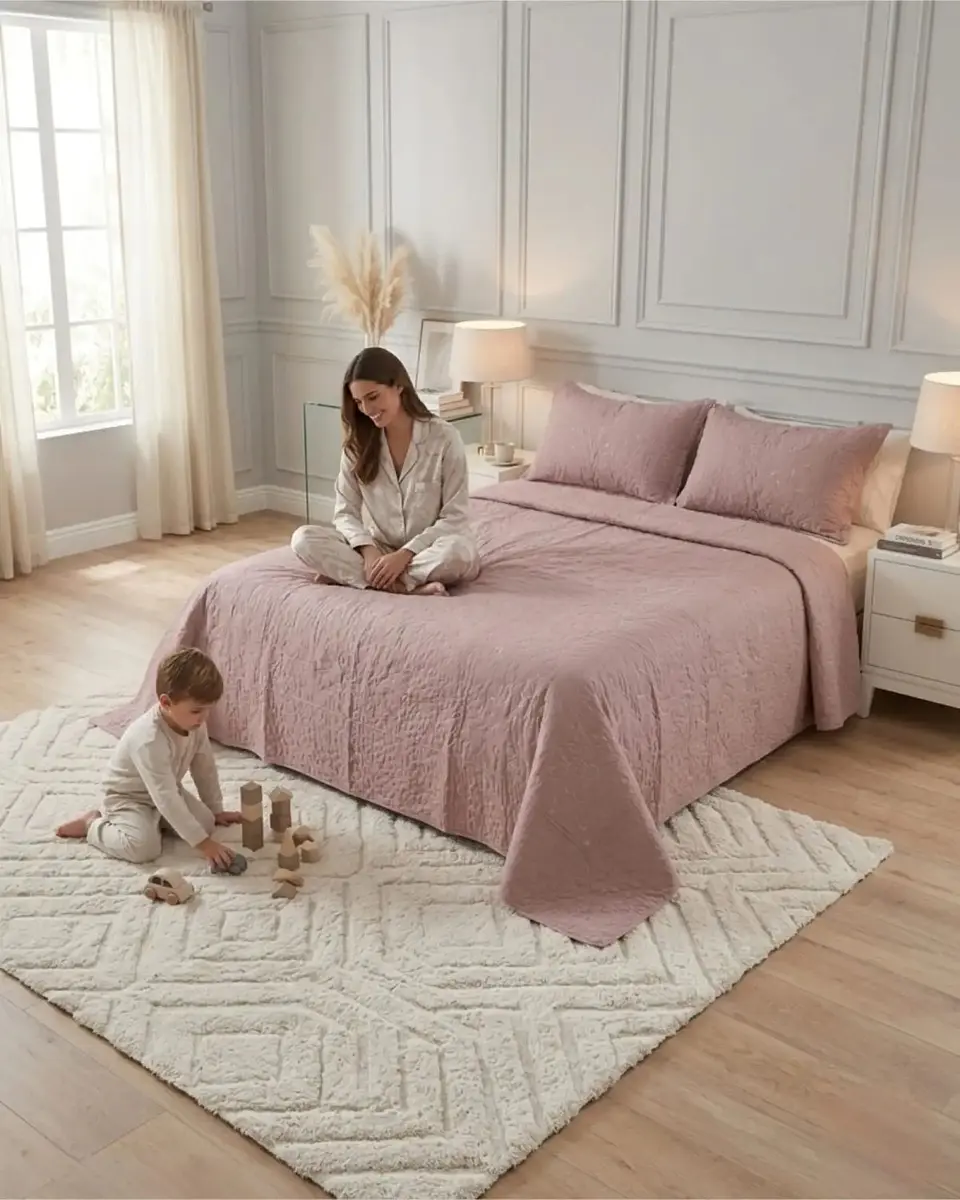 Cubrecama Quilt Verano 2 Plazas Bordado Floral Set Colcha Delgado 5
