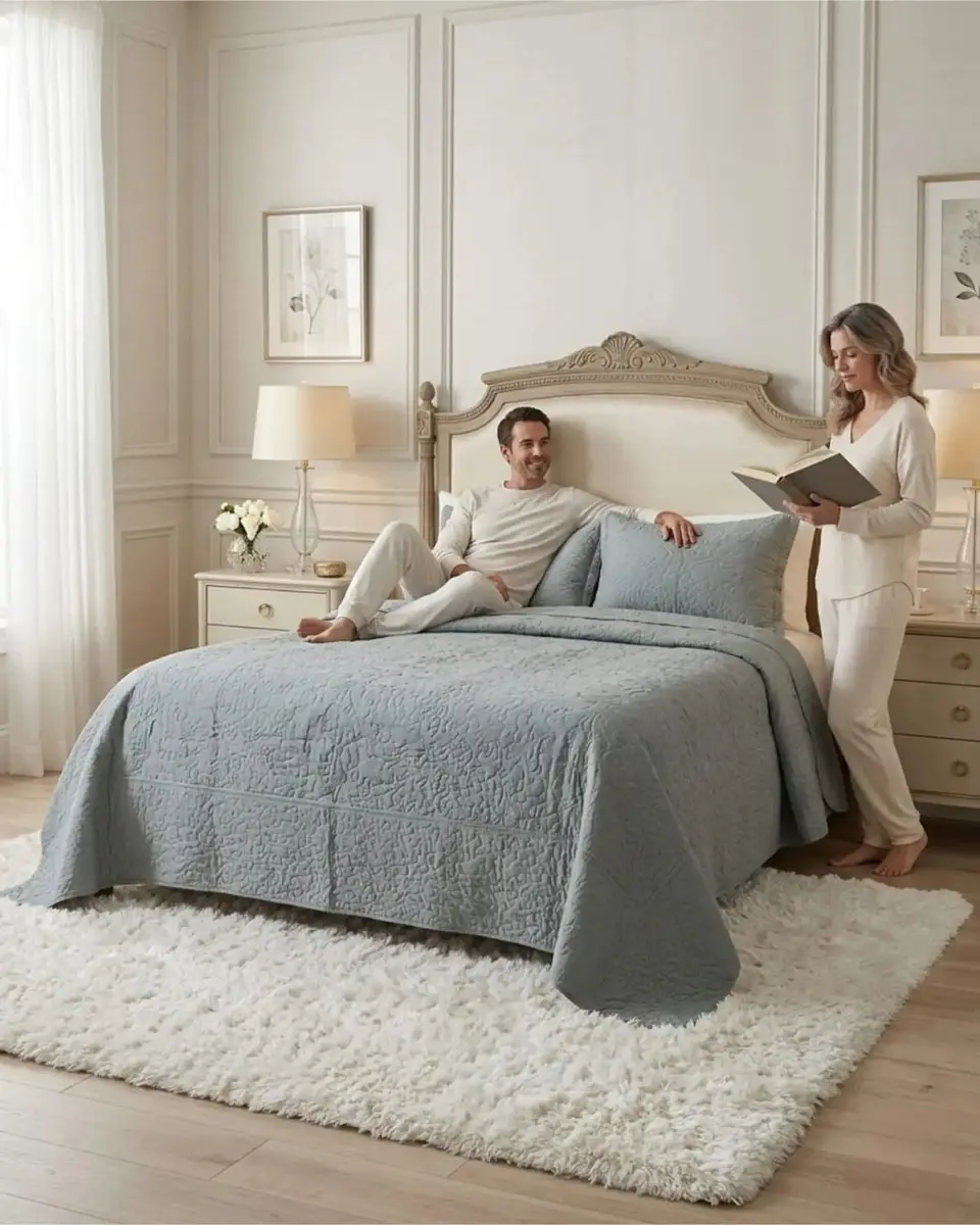 Cubrecama Quilt Verano 2 Plazas Bordado Floral Set Colcha Delgado 5