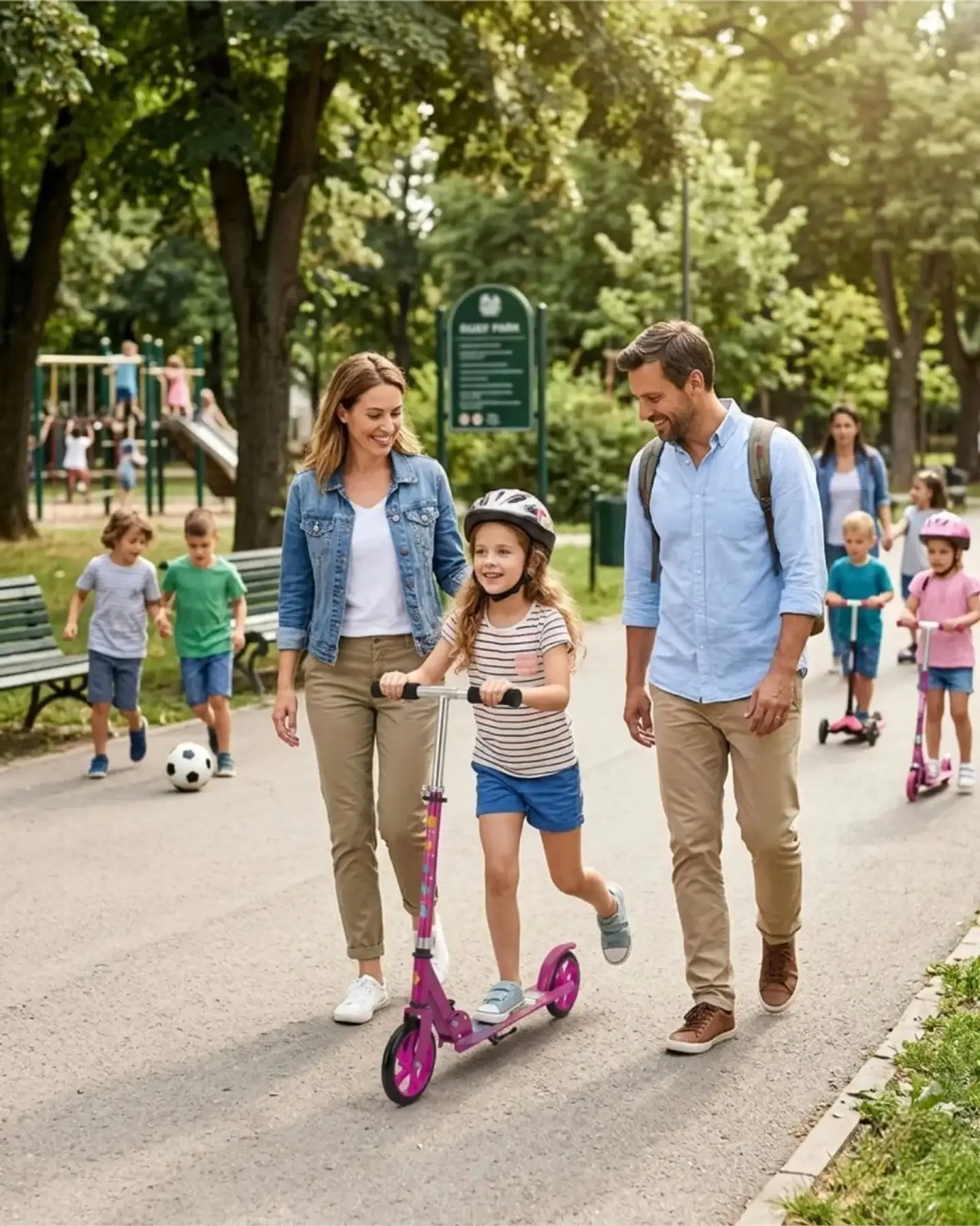 Scooter Infantil Ajustable y Plegable Con Pata De Apoyo Rosado 2