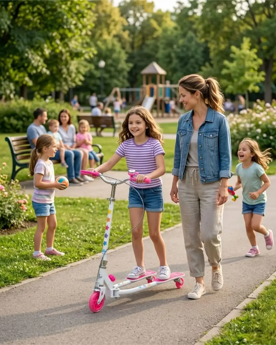 Scooter Tijera Infantil Monopatín De Dos Plataformas Rosado 4