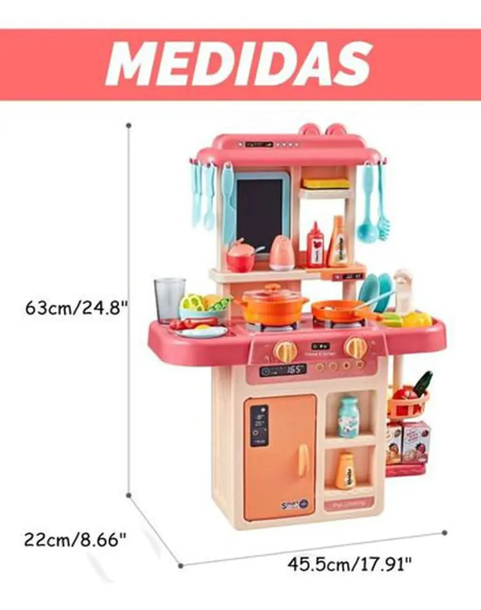Juguete Set Cocina con Luz Sonido Rosado Infantil 63Cm 2