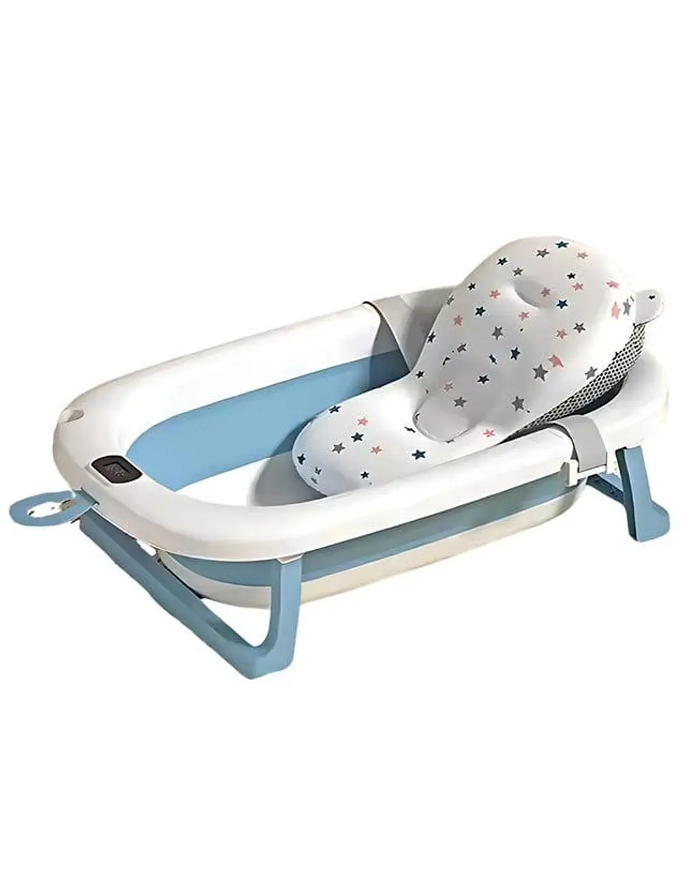 Bañera Plegable de Bebe con Termometro y Cojin Azul 1