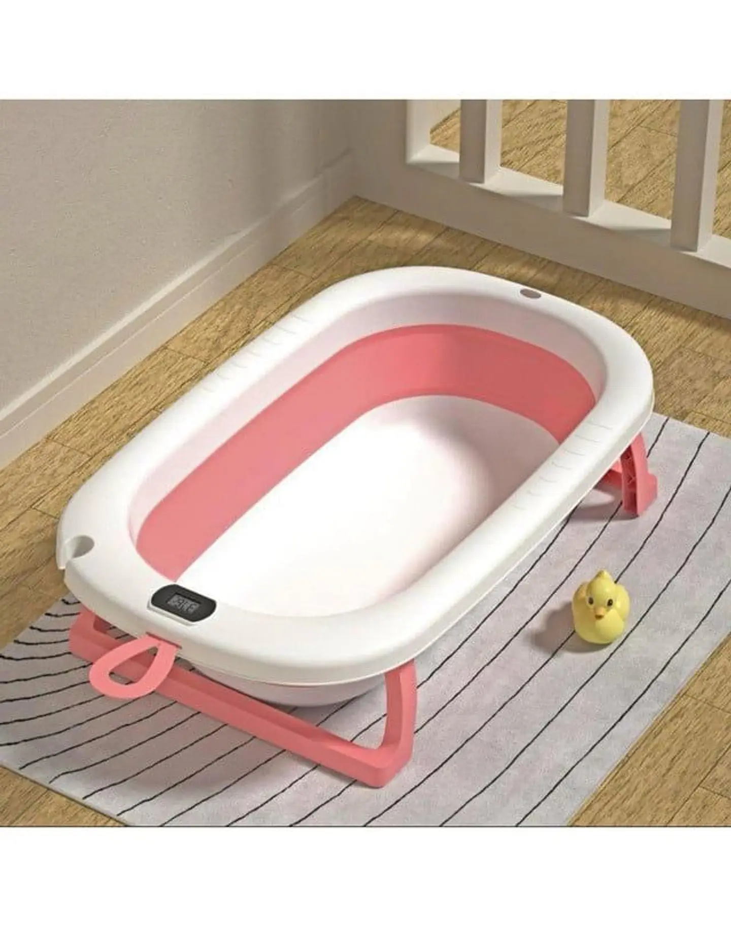 Bañera Plegable de Bebe con Termometro y Cojin Rosa 3