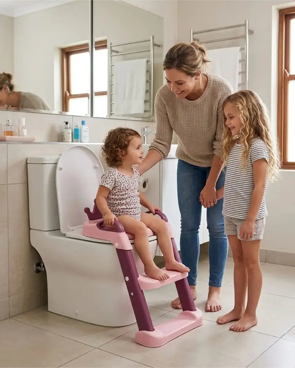 Escalera Baño Niña Reductor Inodoro Corona Rosado 1