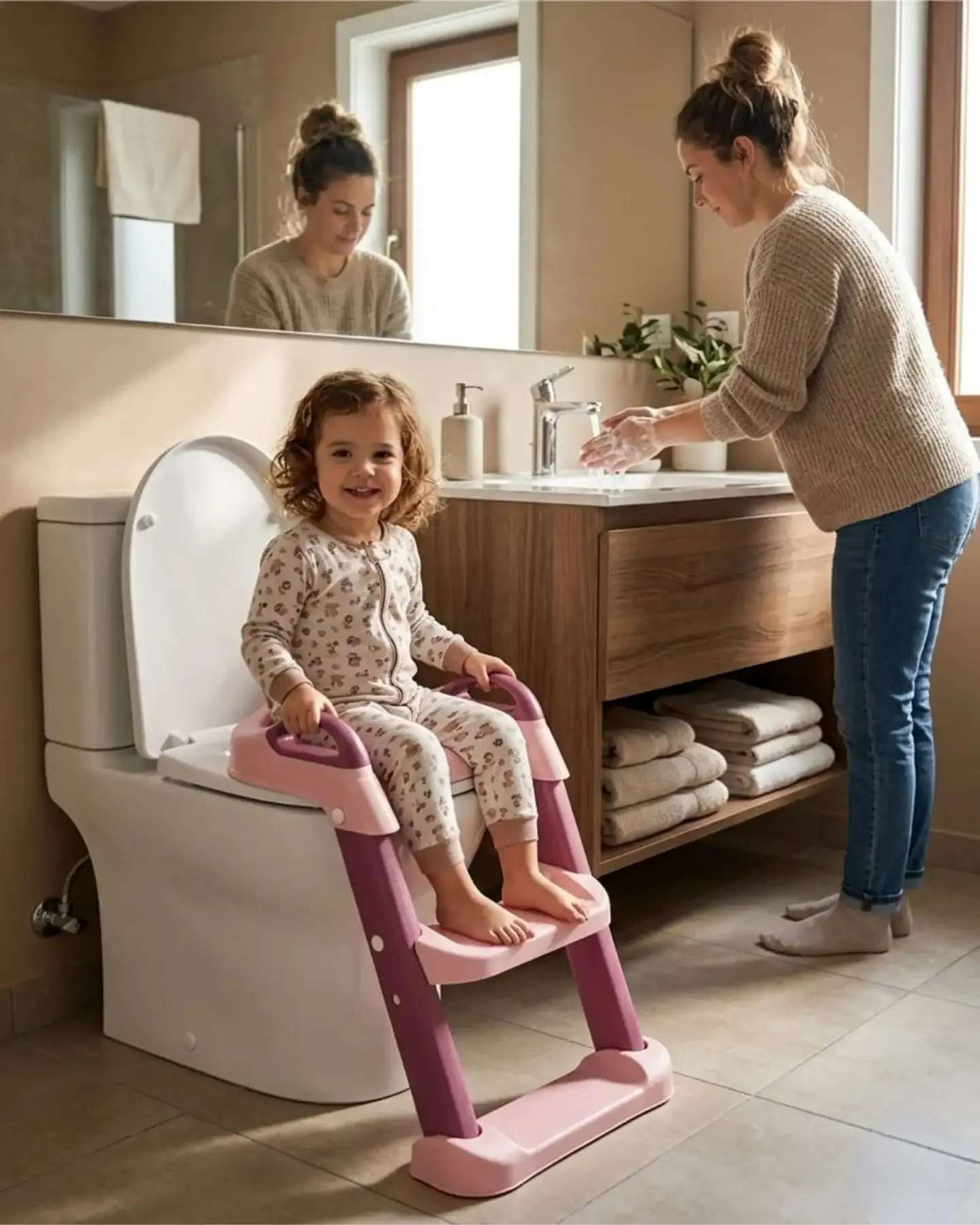 Escalera Baño Niña Reductor Inodoro Corona Rosado 2