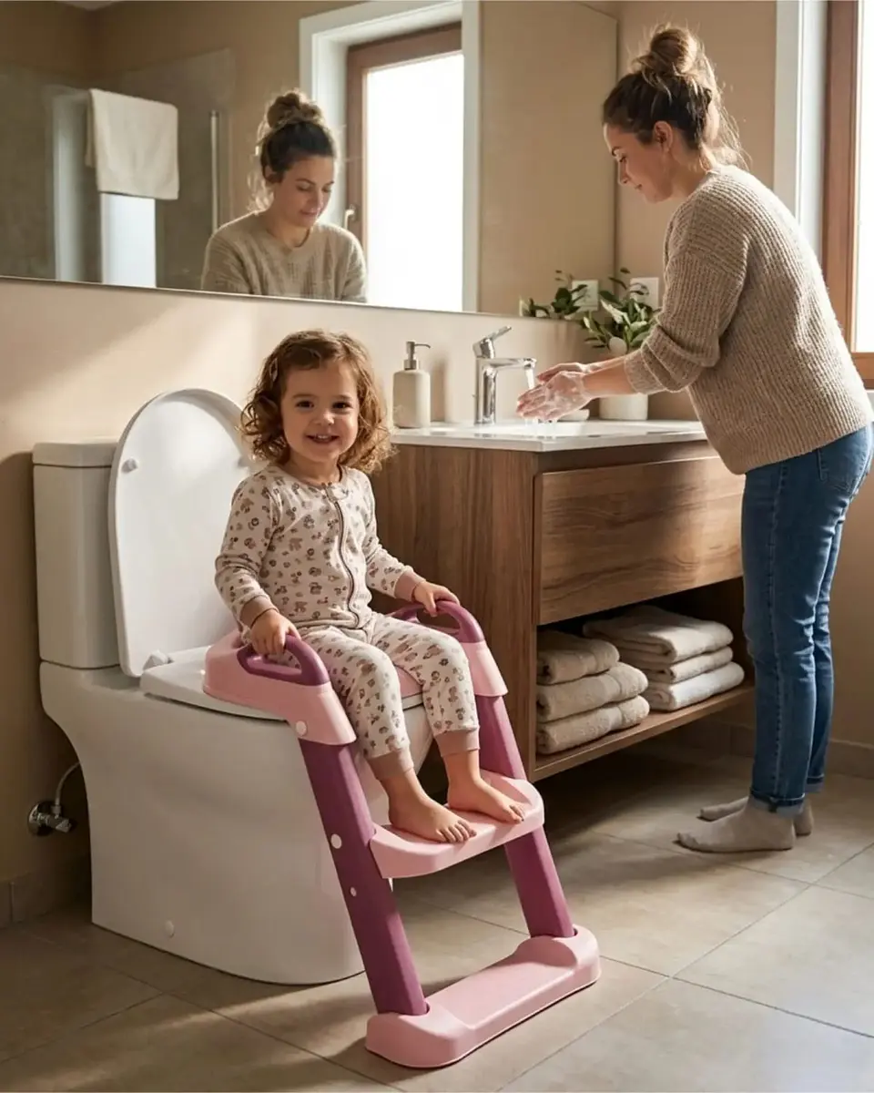 Escalera Baño Niña Reductor Inodoro Corona Rosado 2