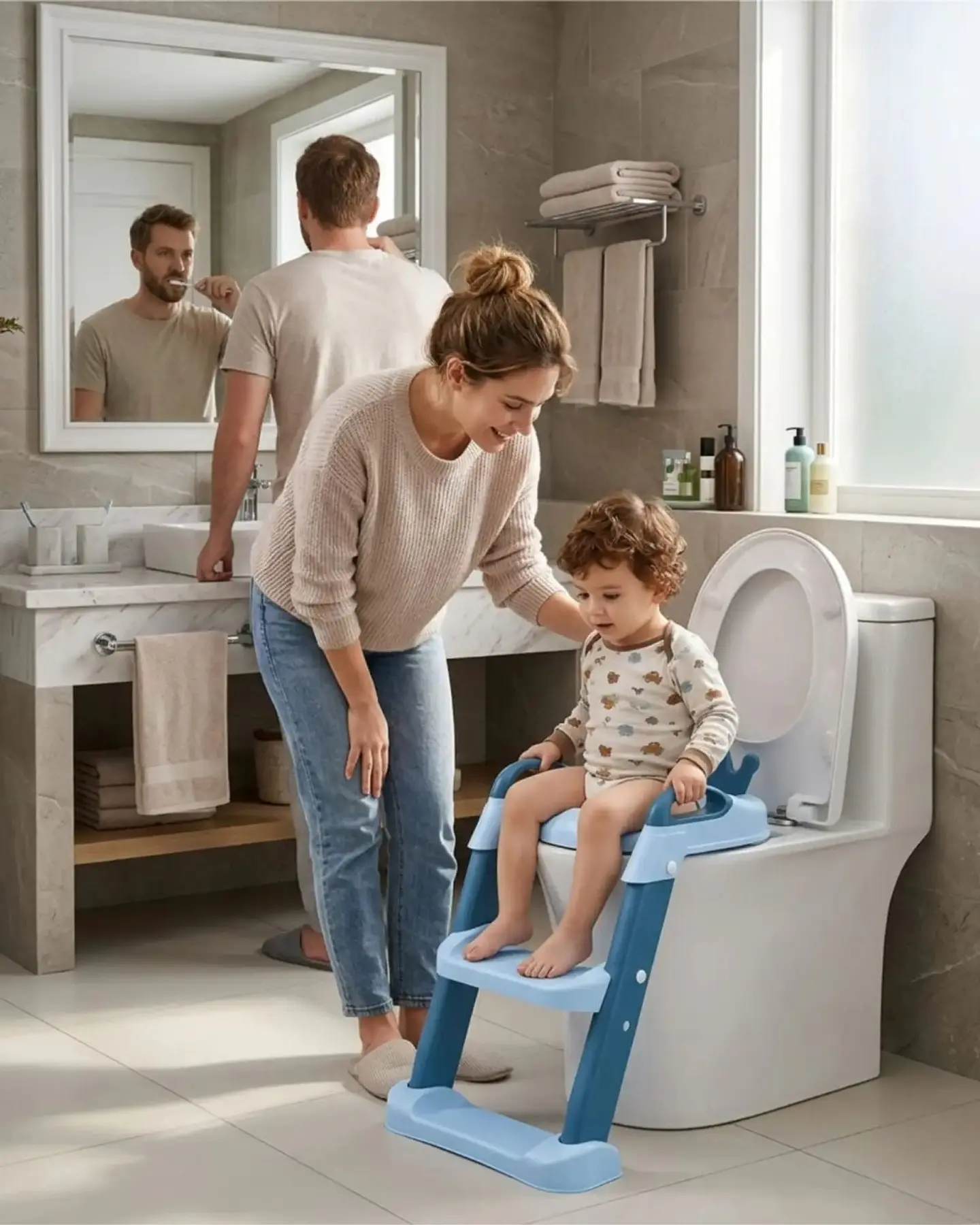 Adaptador Asiento Baño Infantil Con Escalera Corona Azul 3