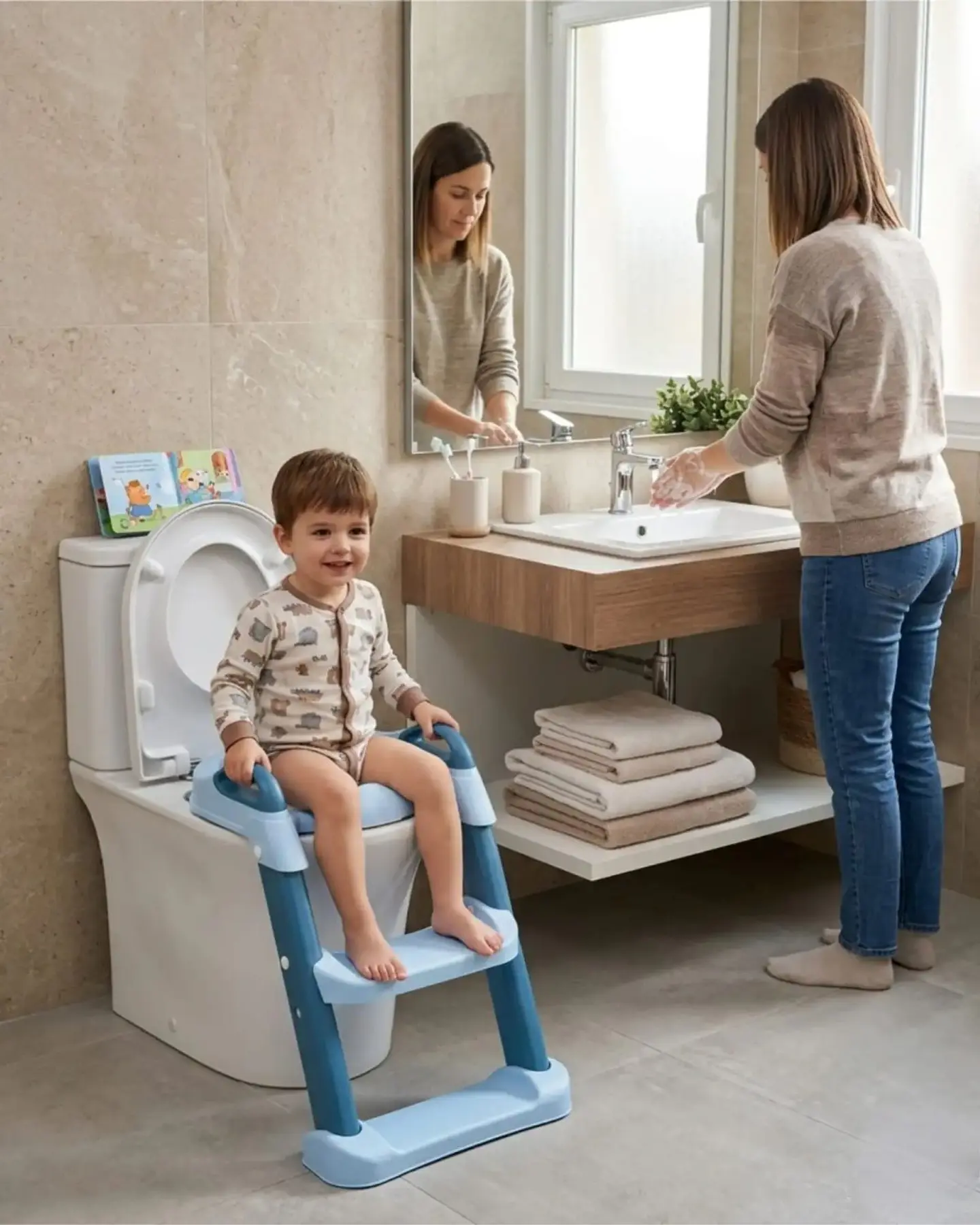 Adaptador Asiento Baño Infantil Con Escalera Corona Azul 4