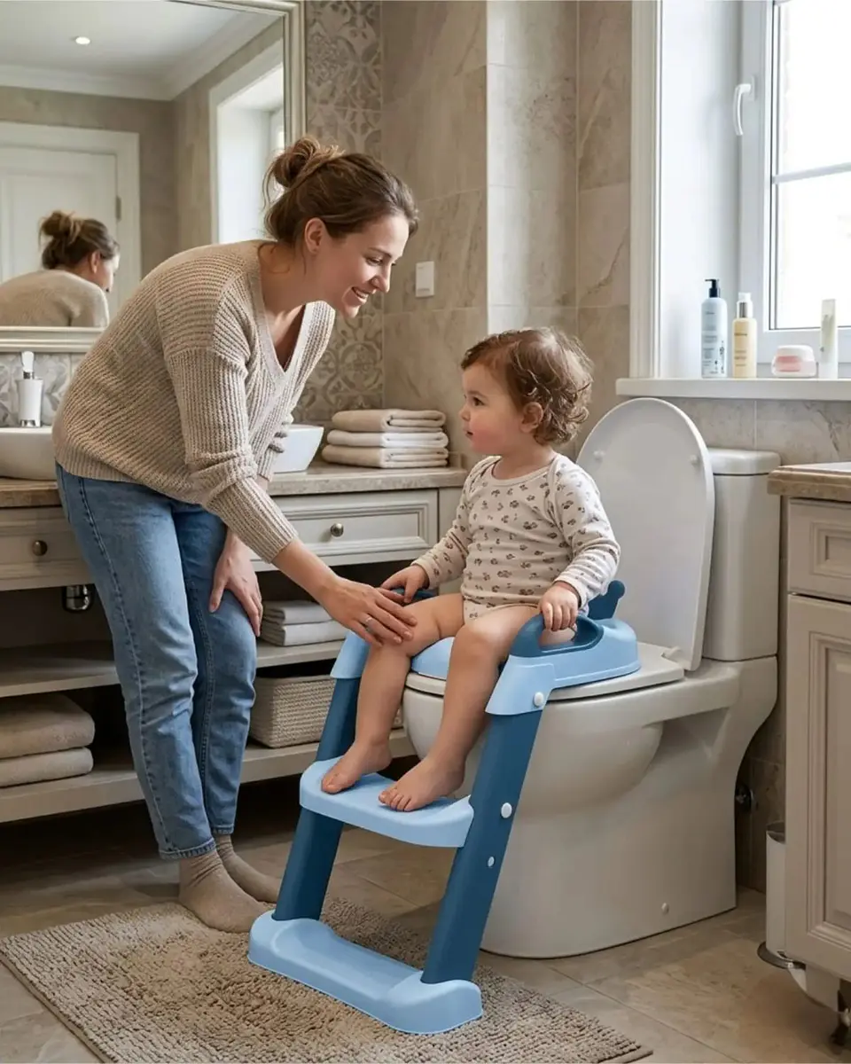 Adaptador Asiento Baño Infantil Con Escalera Corona Azul 6