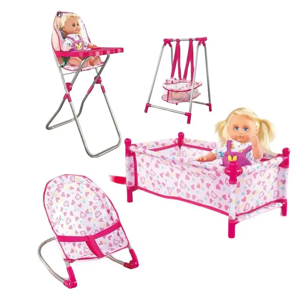 Set Muñecas 4 En 1 Cuna Silla Columpio Y Hamaca 1