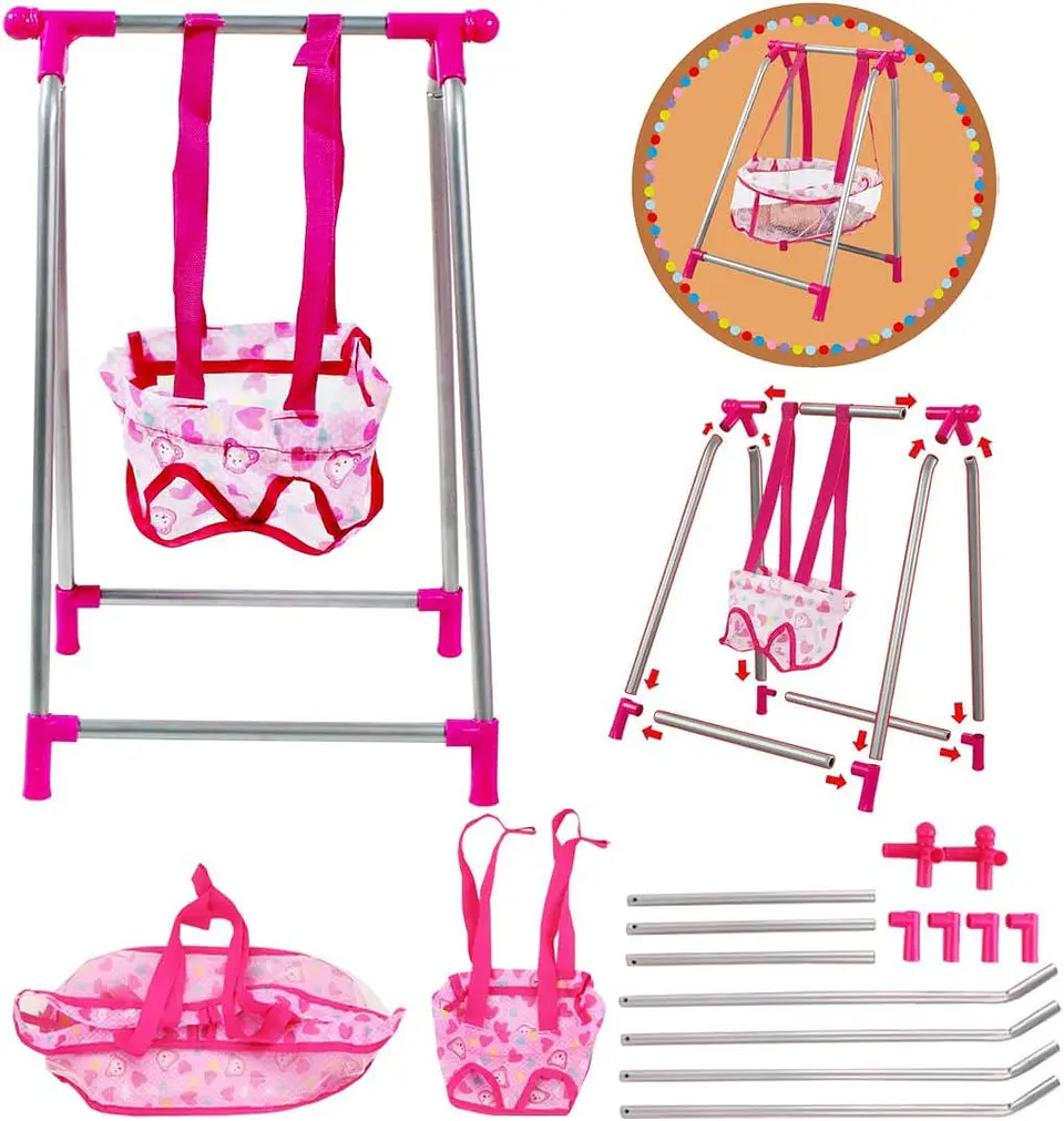 Set Muñecas 4 En 1 Cuna Silla Columpio Y Hamaca 3
