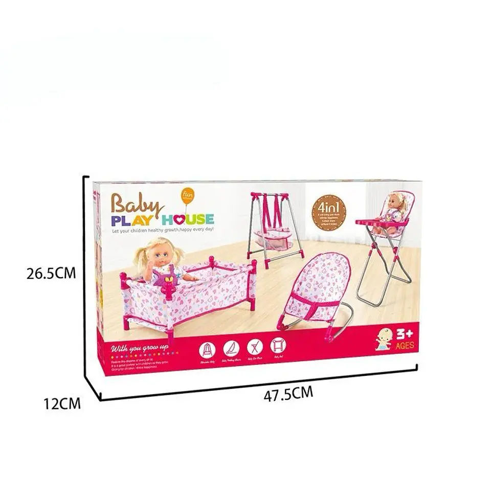 Set Muñecas 4 En 1 Cuna Silla Columpio Y Hamaca 4