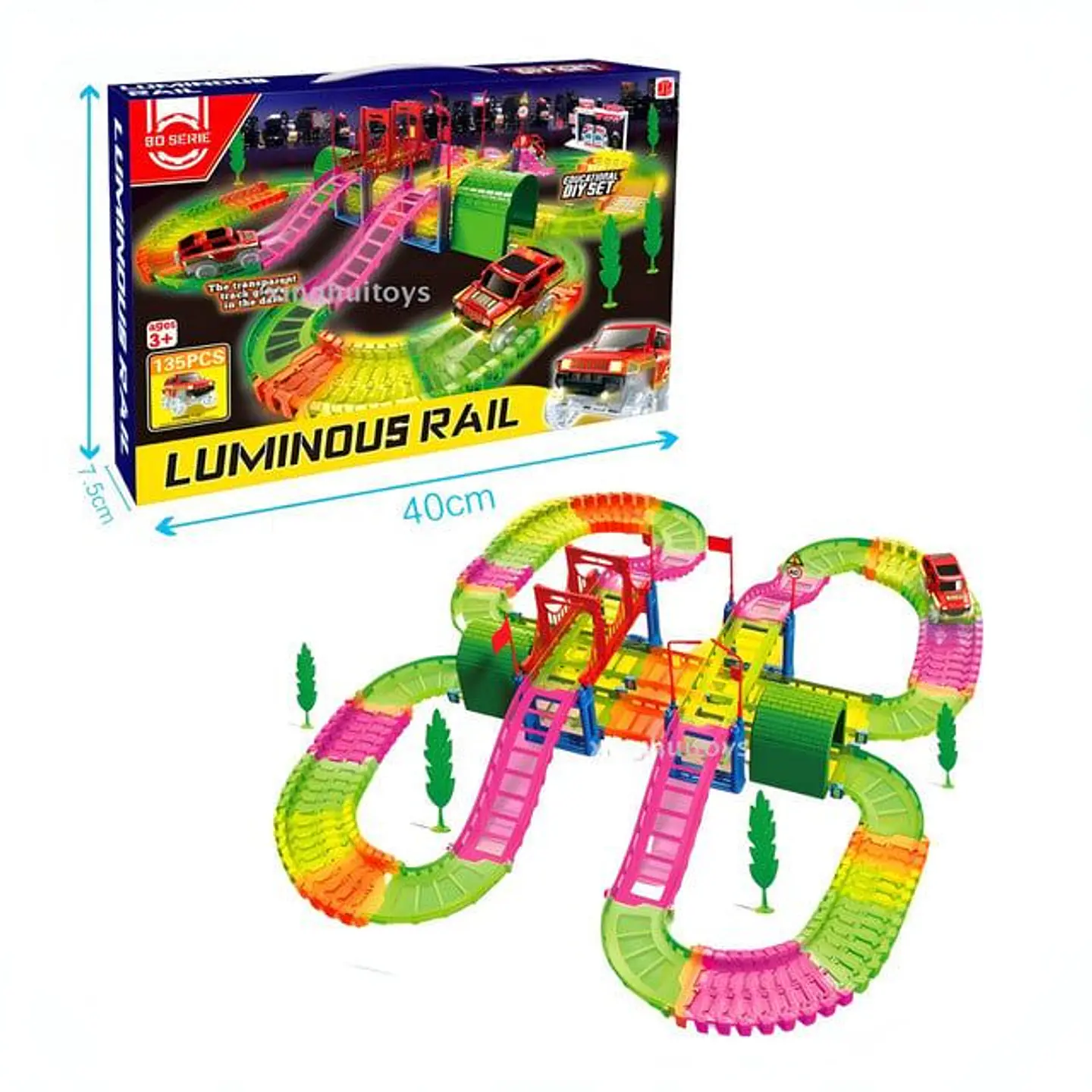 Pista riel de Carrera luminoso grande 135pc 2