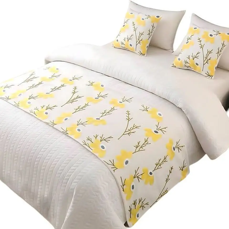 PIECERA DE CAMA MAS 2 FUNDAS BORDADA DECORATIVA 60X200 CM 2