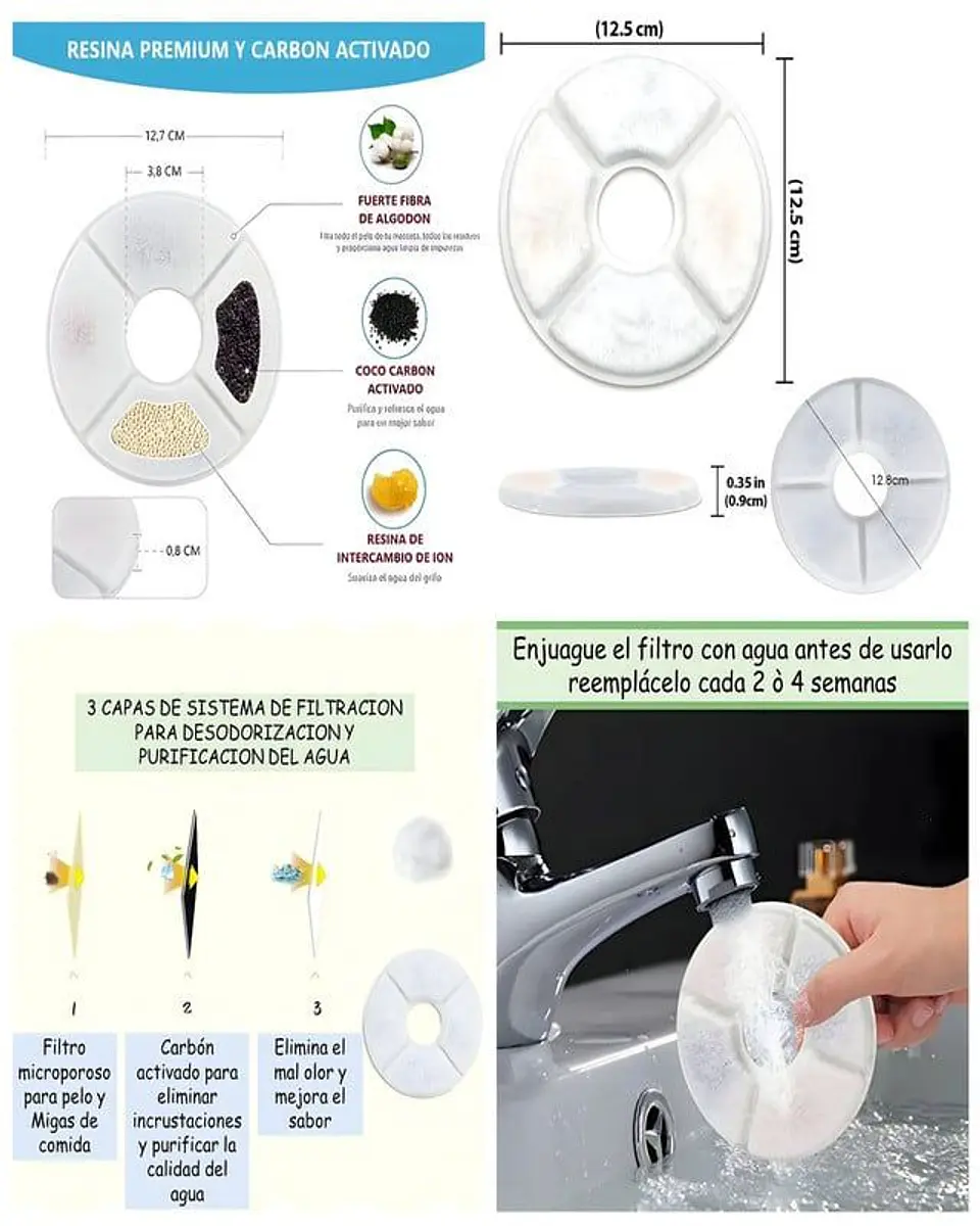 Pack X12 Filtros Fuente De Agua Eléctrico Gato Perro 4