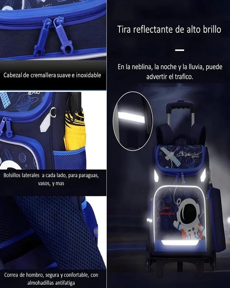 Mochila Escolar con Ruedas para Niños Bolso AZUL CON AMARILLO 6