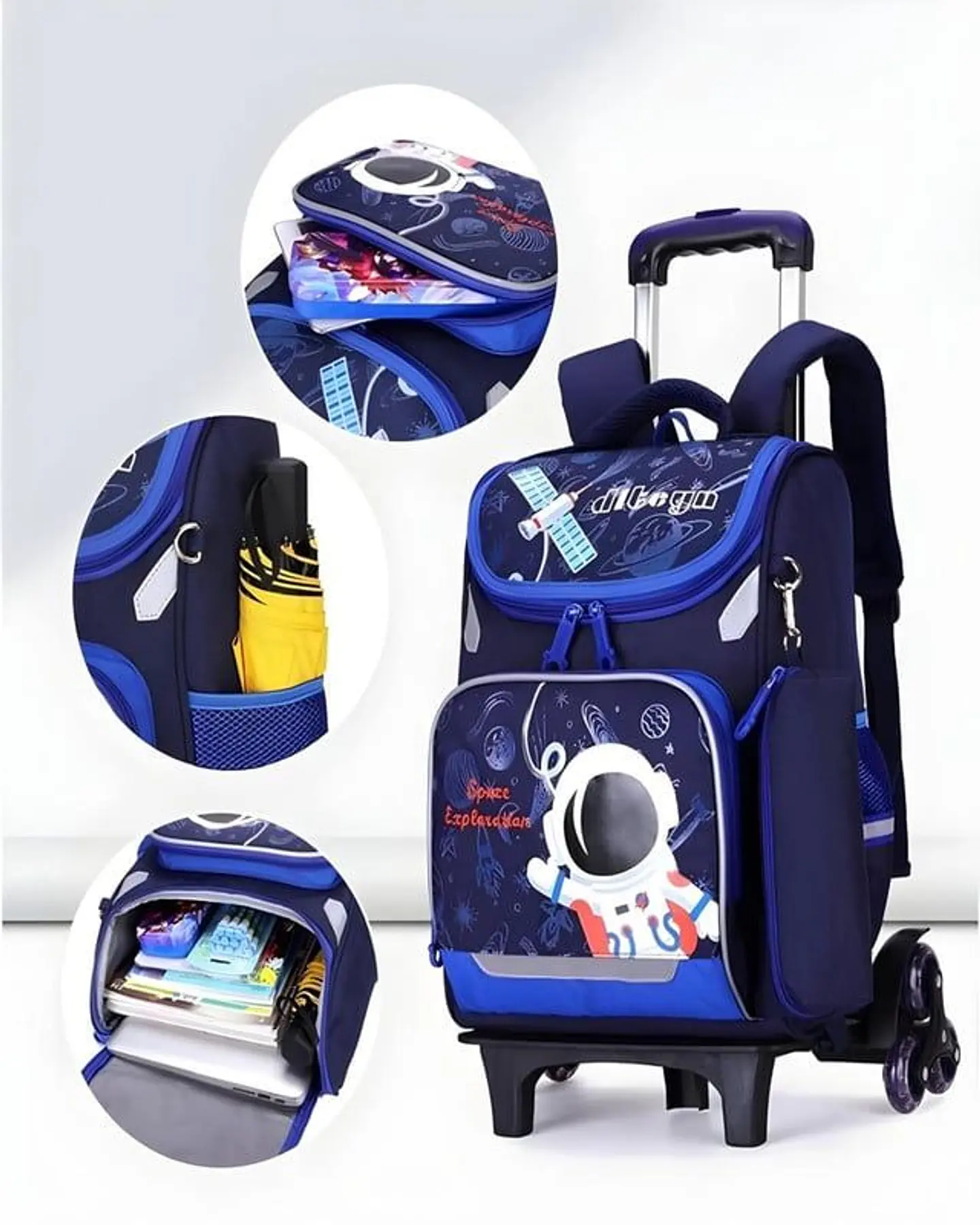Mochila Escolar con Ruedas para Niños Bolso AZUL CON AMARILLO 8