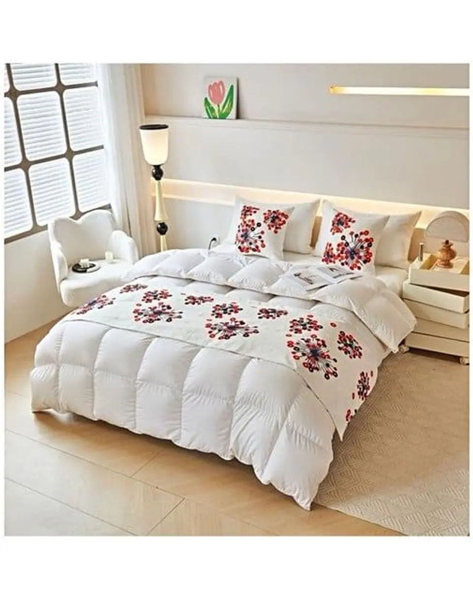 JUEGO DE PIECERA DE CAMA CON 2 COJINES COMPLETOS CON BORDADO T01 3