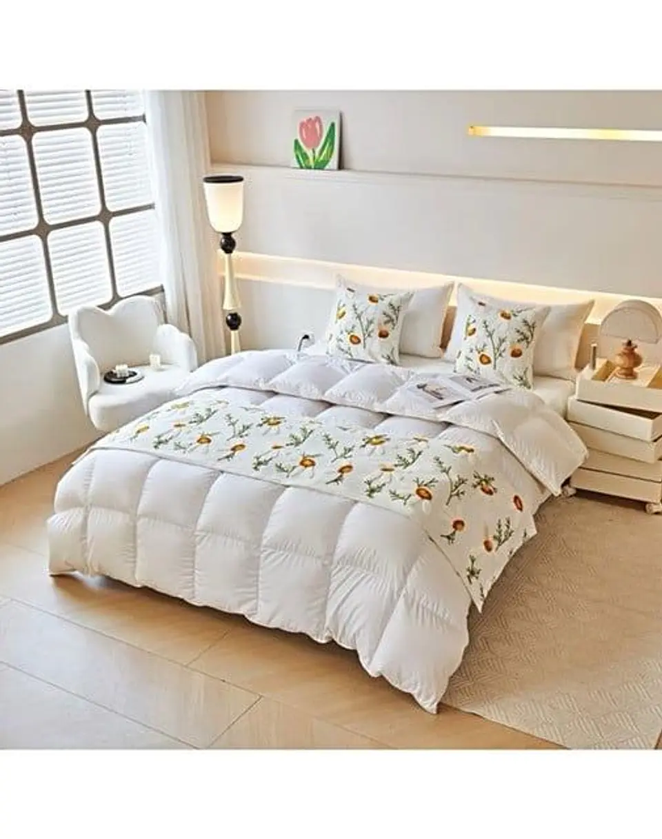 JUEGO DE PIECERA DE CAMA CON 2 COJINES COMPLETOS CON BORDADO T03 3