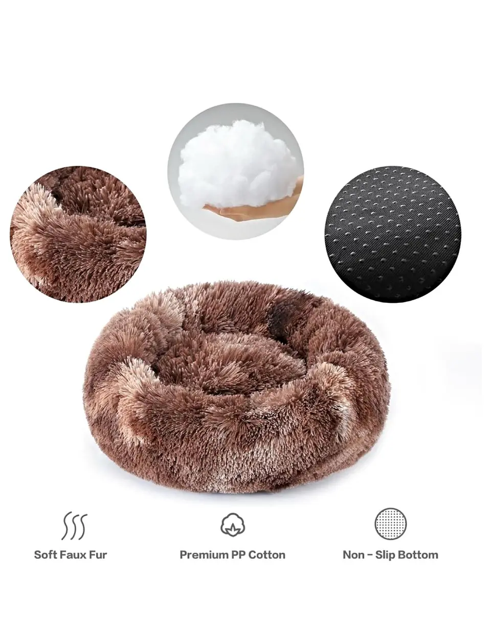 Cama cojin de chiporro redondo para mascotas  60cm CAFÉ 4