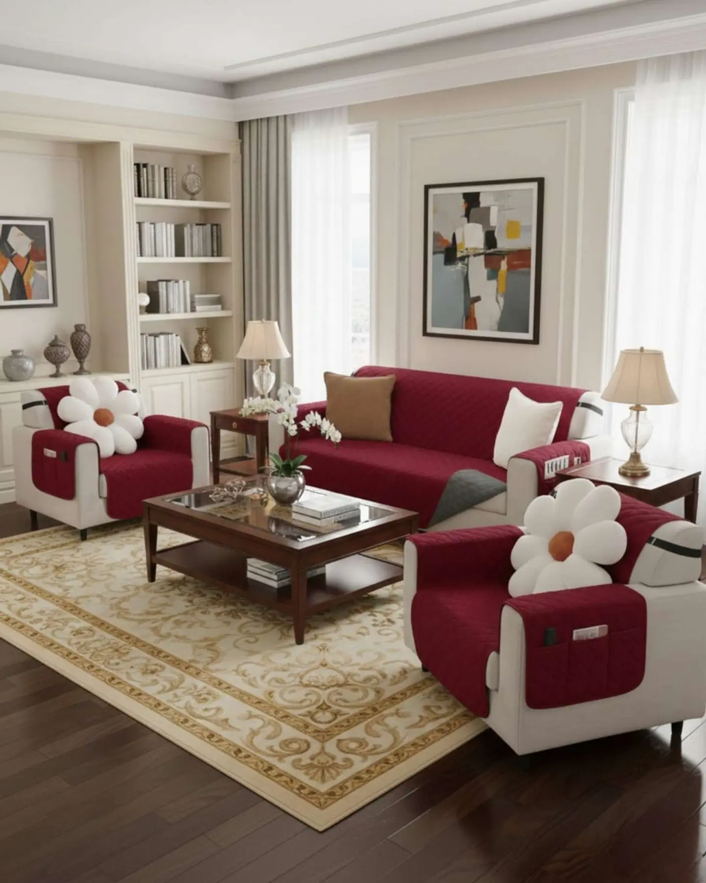 Juegos 3+1+1 de Cubre sillon reversibles con bolsas 1