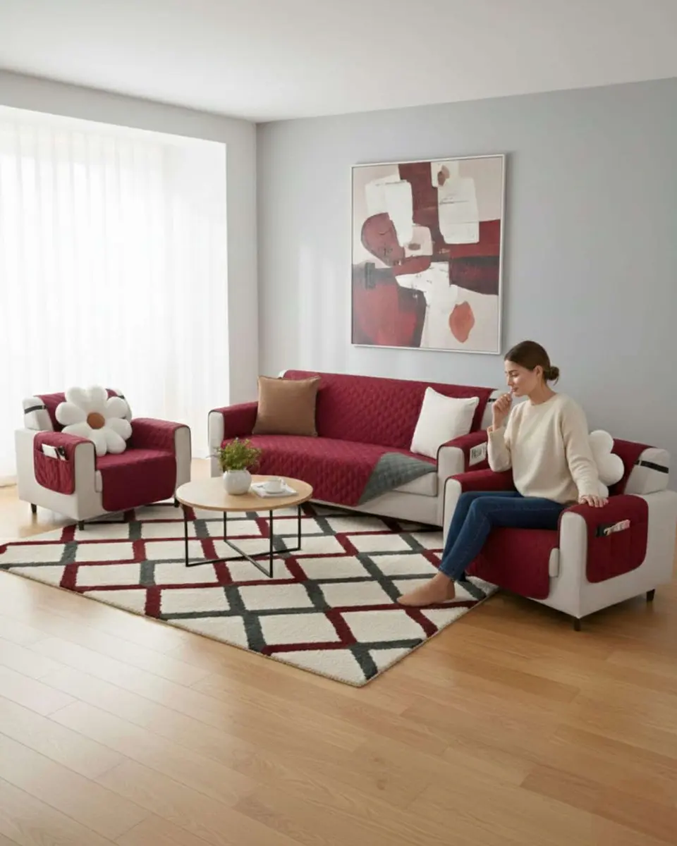 Juegos 3+1+1 de Cubre sillon reversibles con bolsas 2