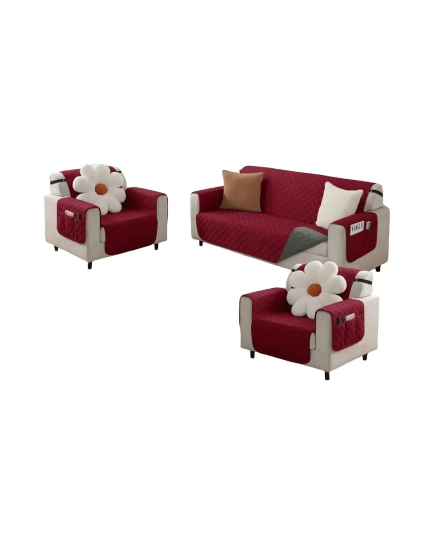 Juegos 3+1+1 de Cubre sillon reversibles con bolsas 3