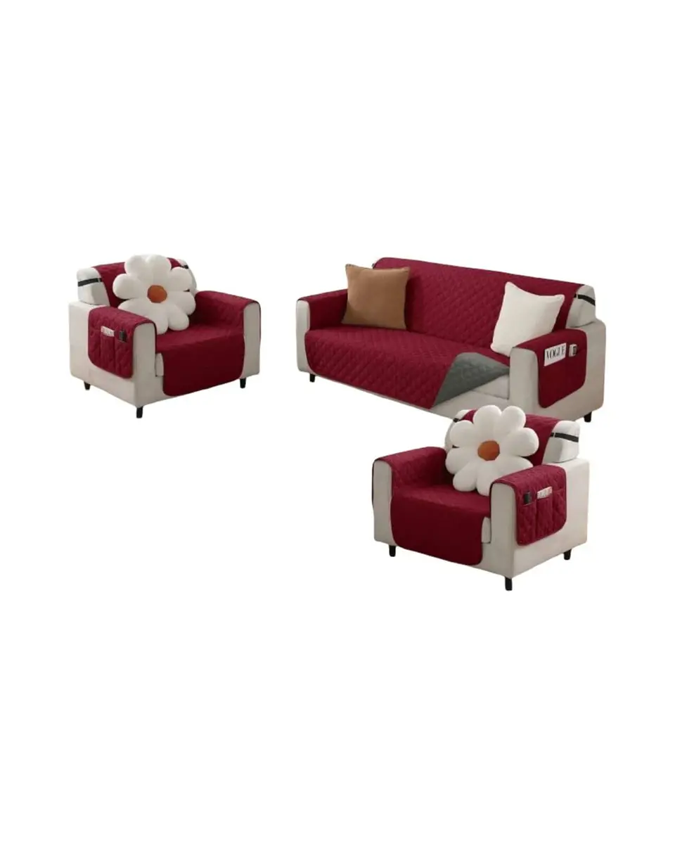 Juegos 3+1+1 de Cubre sillon reversibles con bolsas 3