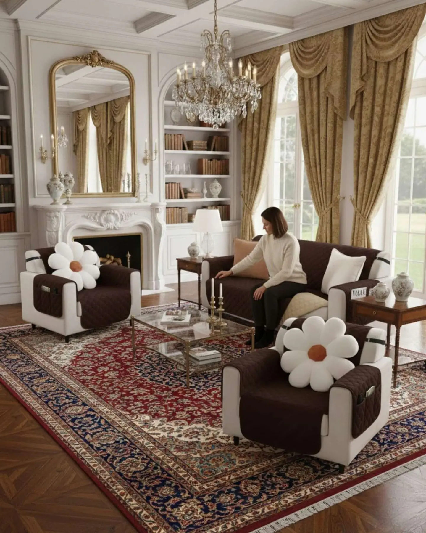 Juegos 3+1+1 de Cubre sillon reversibles con bolsas 2