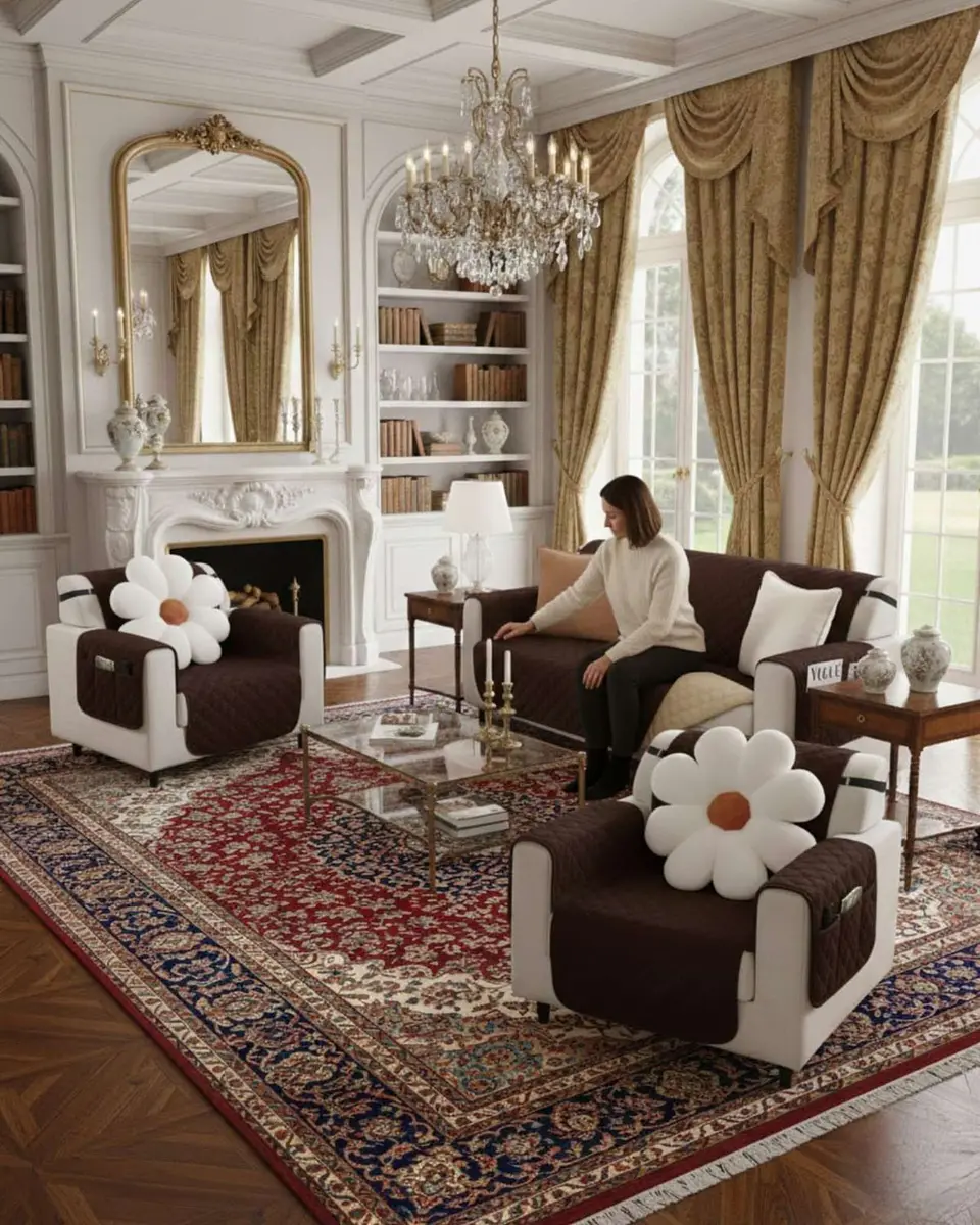 Juegos 3+1+1 de Cubre sillon reversibles con bolsas 2