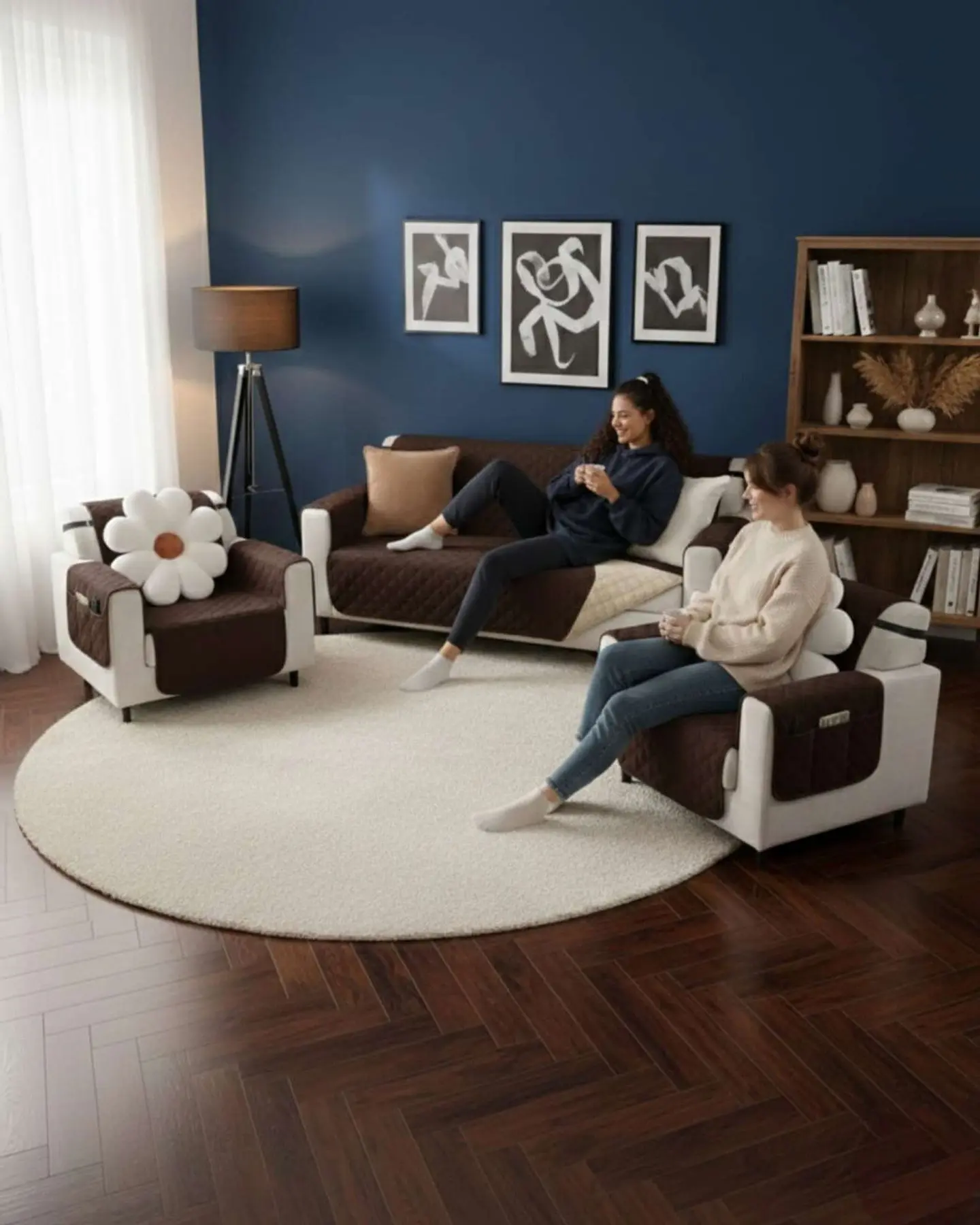 Juegos 3+1+1 de Cubre sillon reversibles con bolsas 5