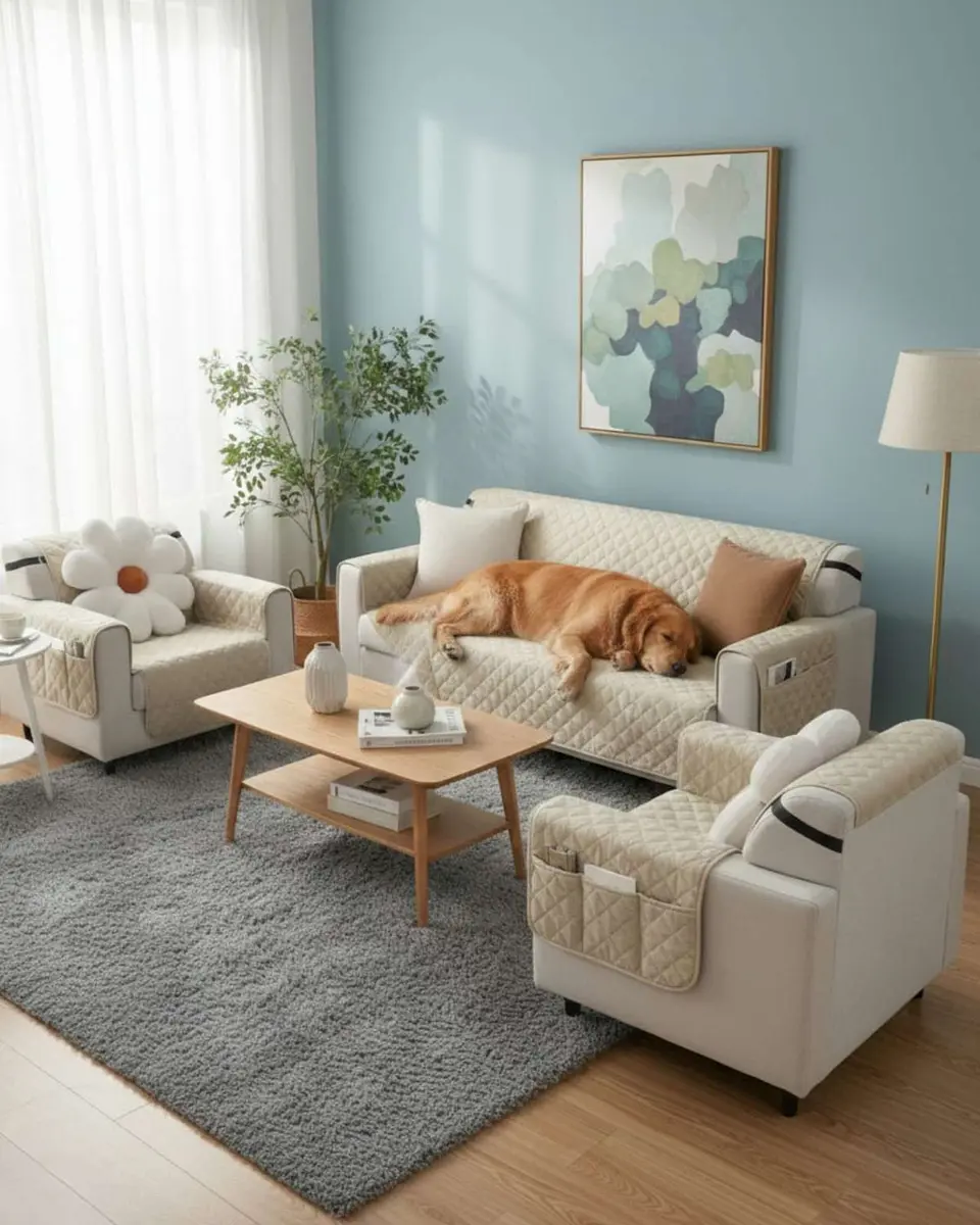 Juegos 3+1+1 de Cubre sillon reversibles con bolsas 1