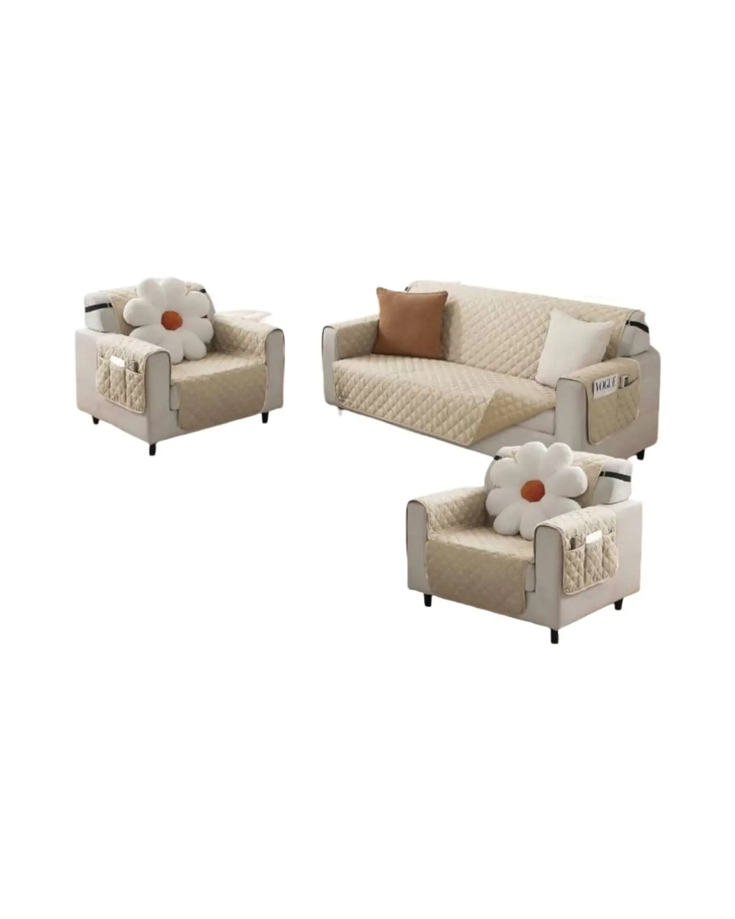Juegos 3+1+1 de Cubre sillon reversibles con bolsas 3