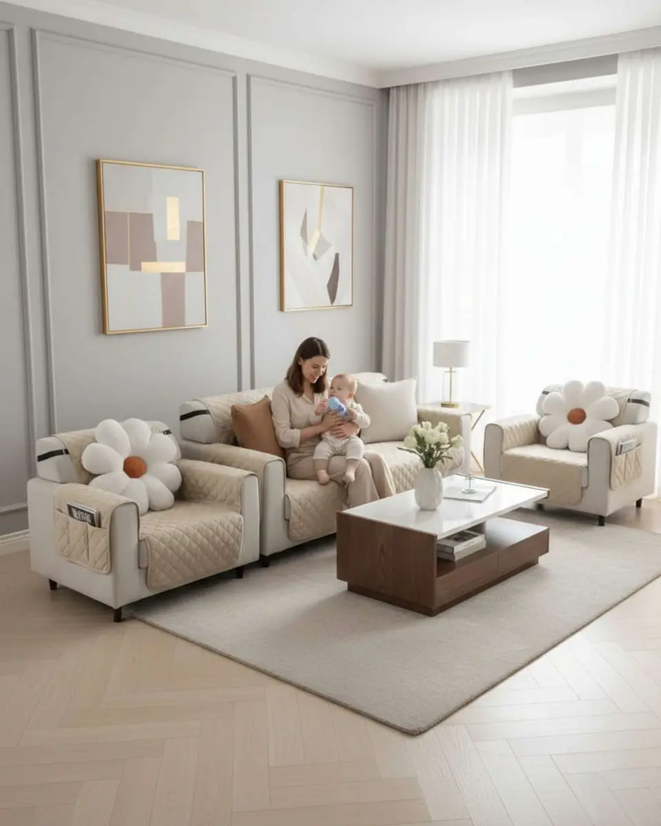 Juegos 3+1+1 de Cubre sillon reversibles con bolsas 4