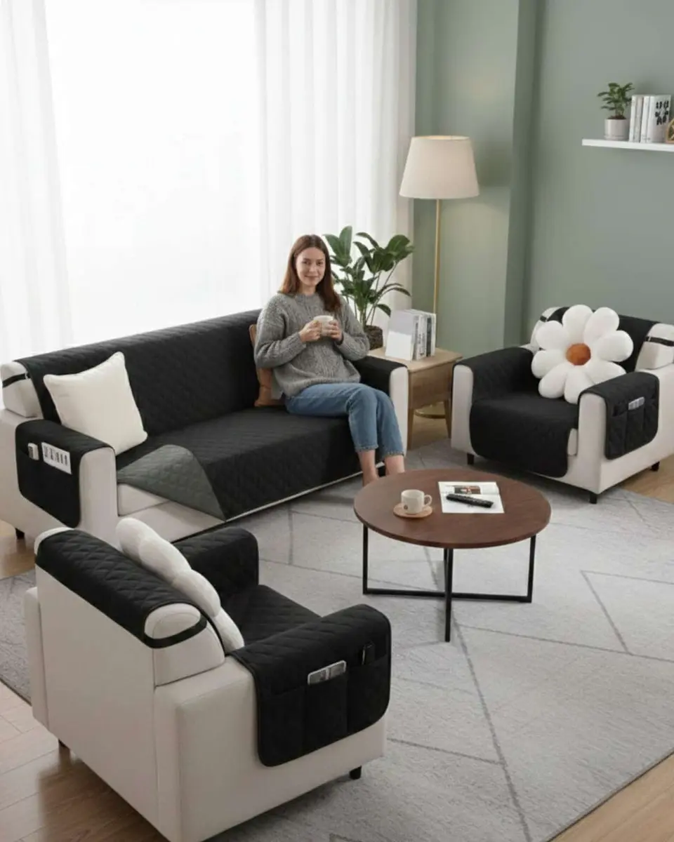 Juegos 3+1+1 de Cubre sillon reversibles con bolsas 2