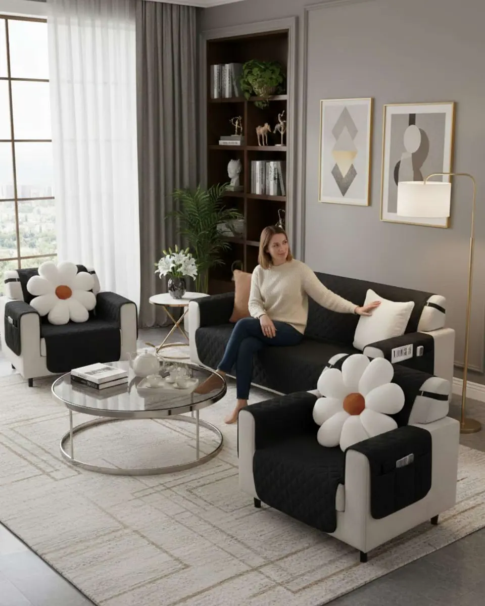 Juegos 3+1+1 de Cubre sillon reversibles con bolsas 5