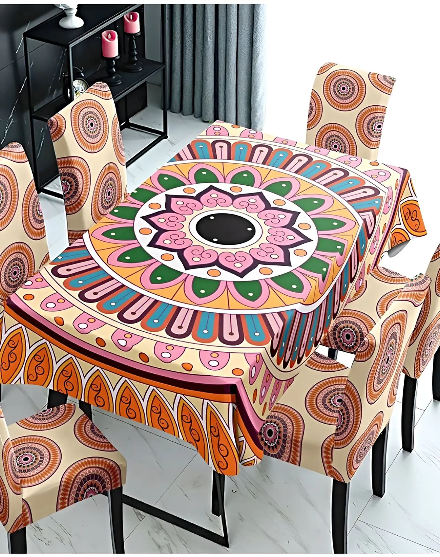 Juego Mantel De Comedor más 6 fundas de silla 140x 220 cmM3 2