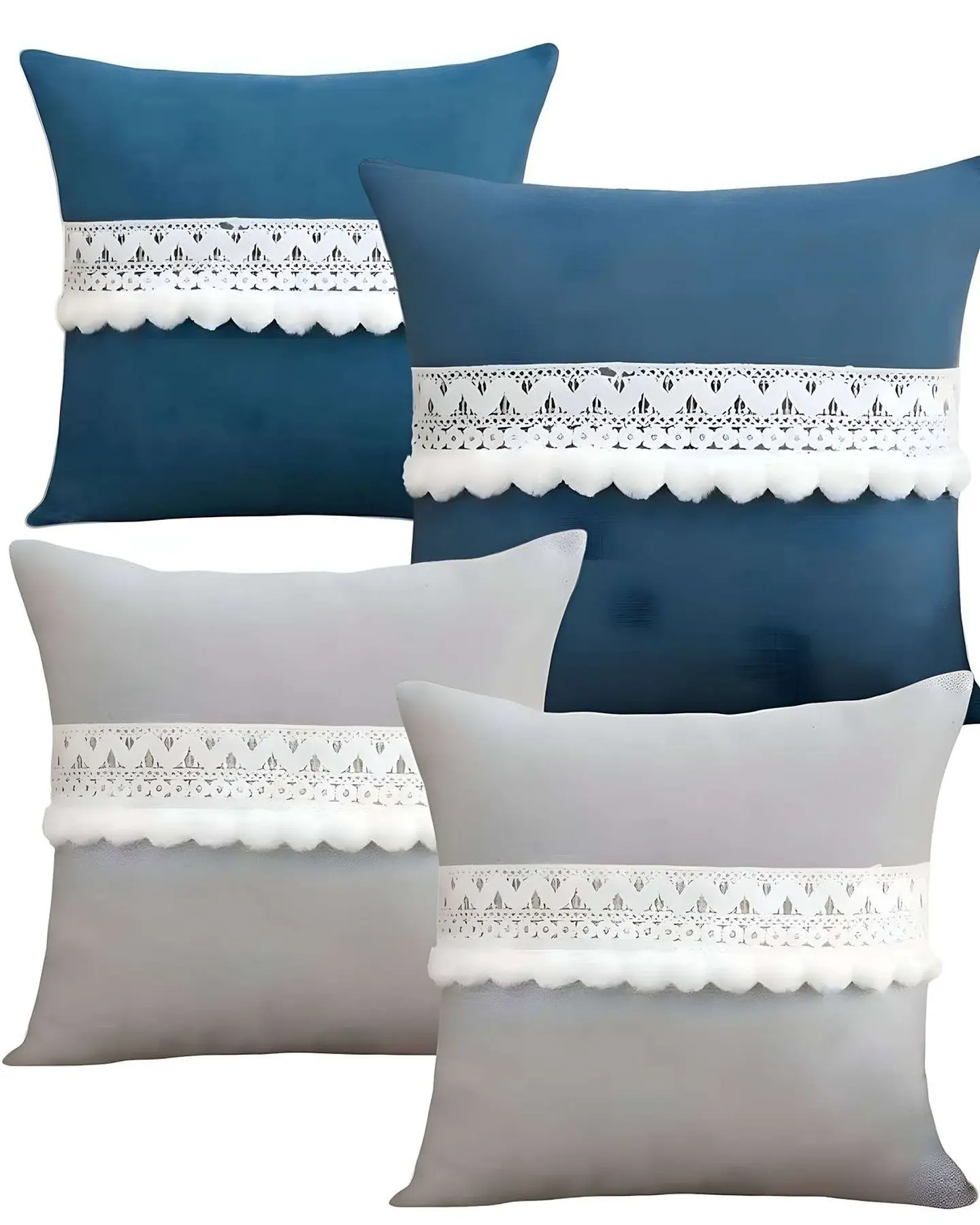 SET DE 4 FUNDAS DE COJIN CON POMPON 45x45 f-01 1