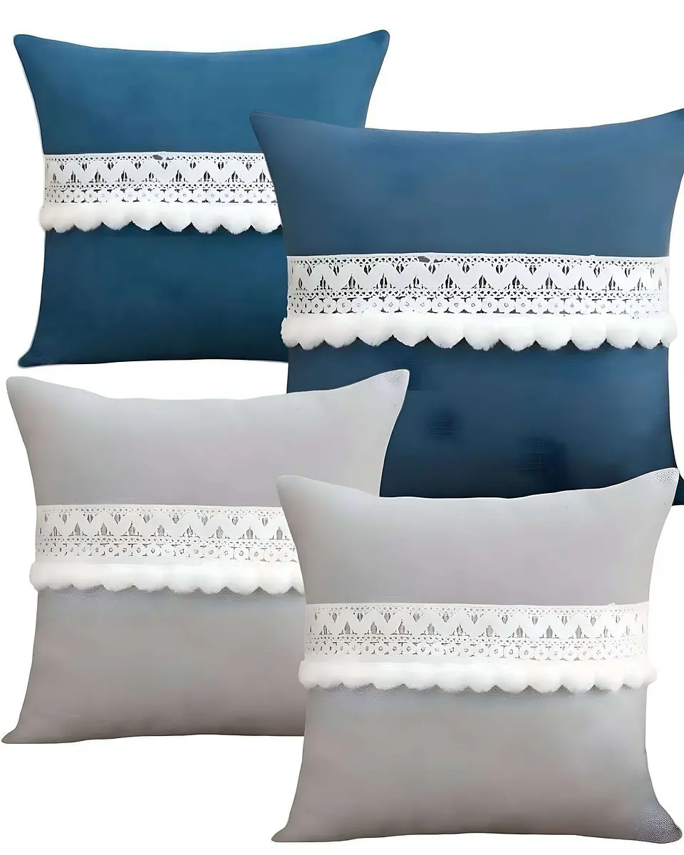SET DE 4 FUNDAS DE COJIN CON POMPON 45x45 f-01 1