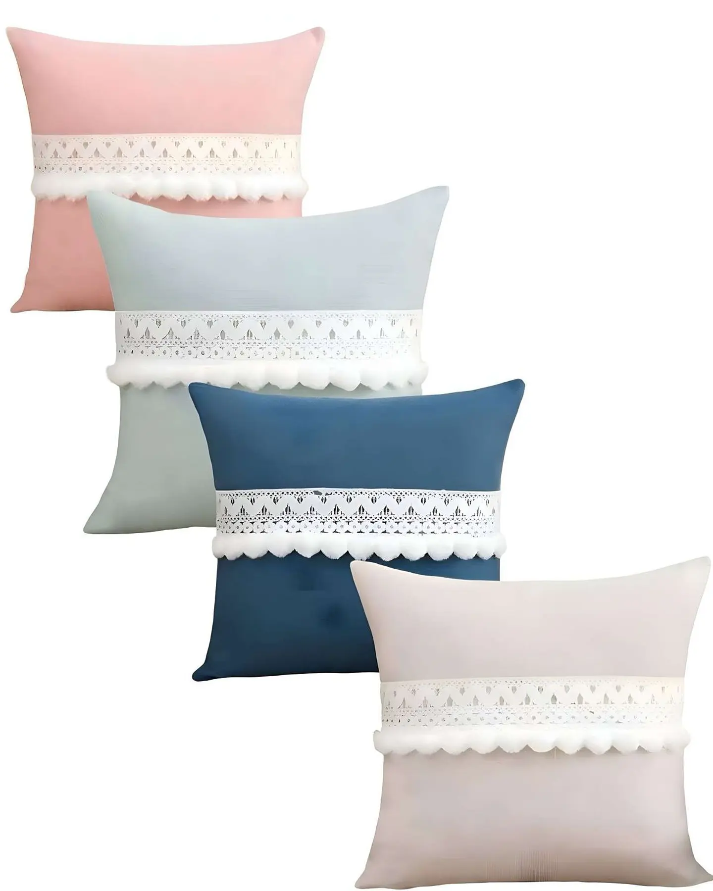 SET DE 4 FUNDAS DE COJIN CON POMPON 45x45 f-04 1